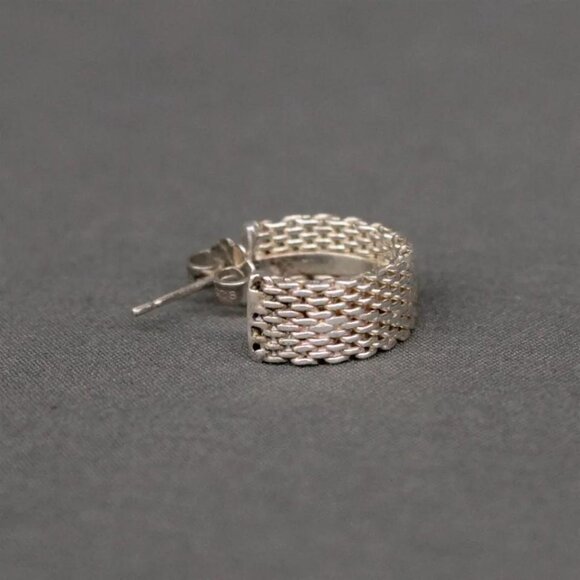 Mint Condition, Tiffany & Co. Sterling Silver Somerset Mesh Hoop Earrings - Picture 4 of 5